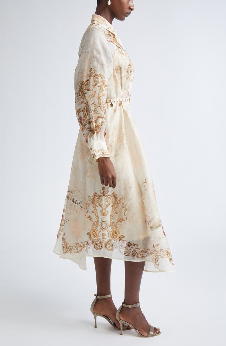 Zimmermann Memento Map Print Long Sleeve Belted Shirtdress, Alternate, color, Map Print