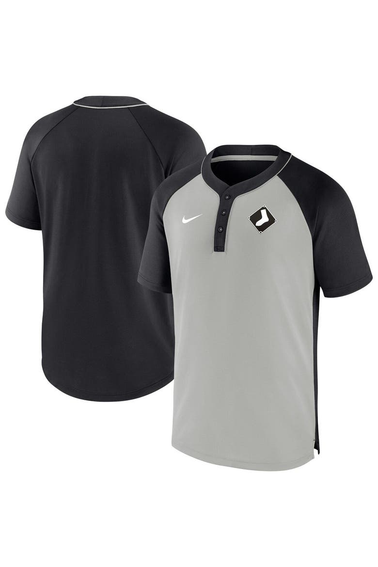 Men's Nike Black/Silver Chicago White Sox City Plate Performance Henley Raglan T-Shirt, Main, color, Black