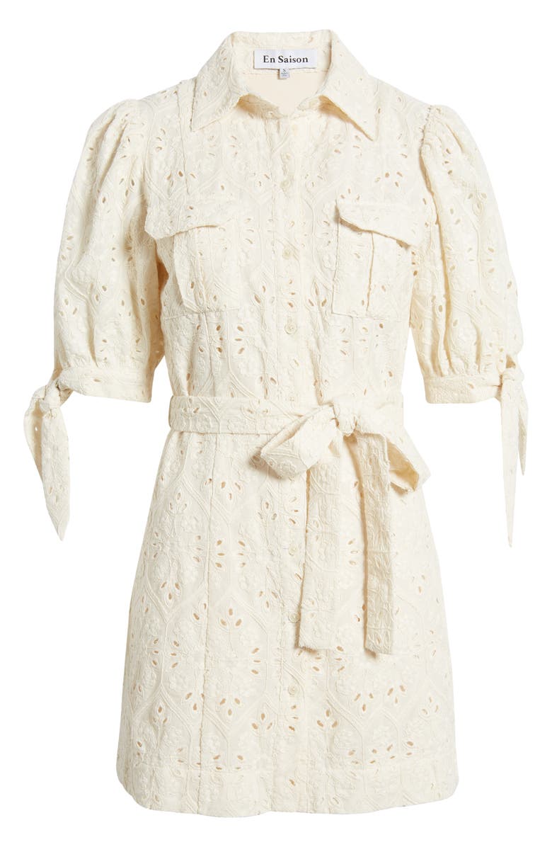 En Saison Cordelia Cotton Eyelet Short Sleeve Mini Shirtdress, Alternate, color,