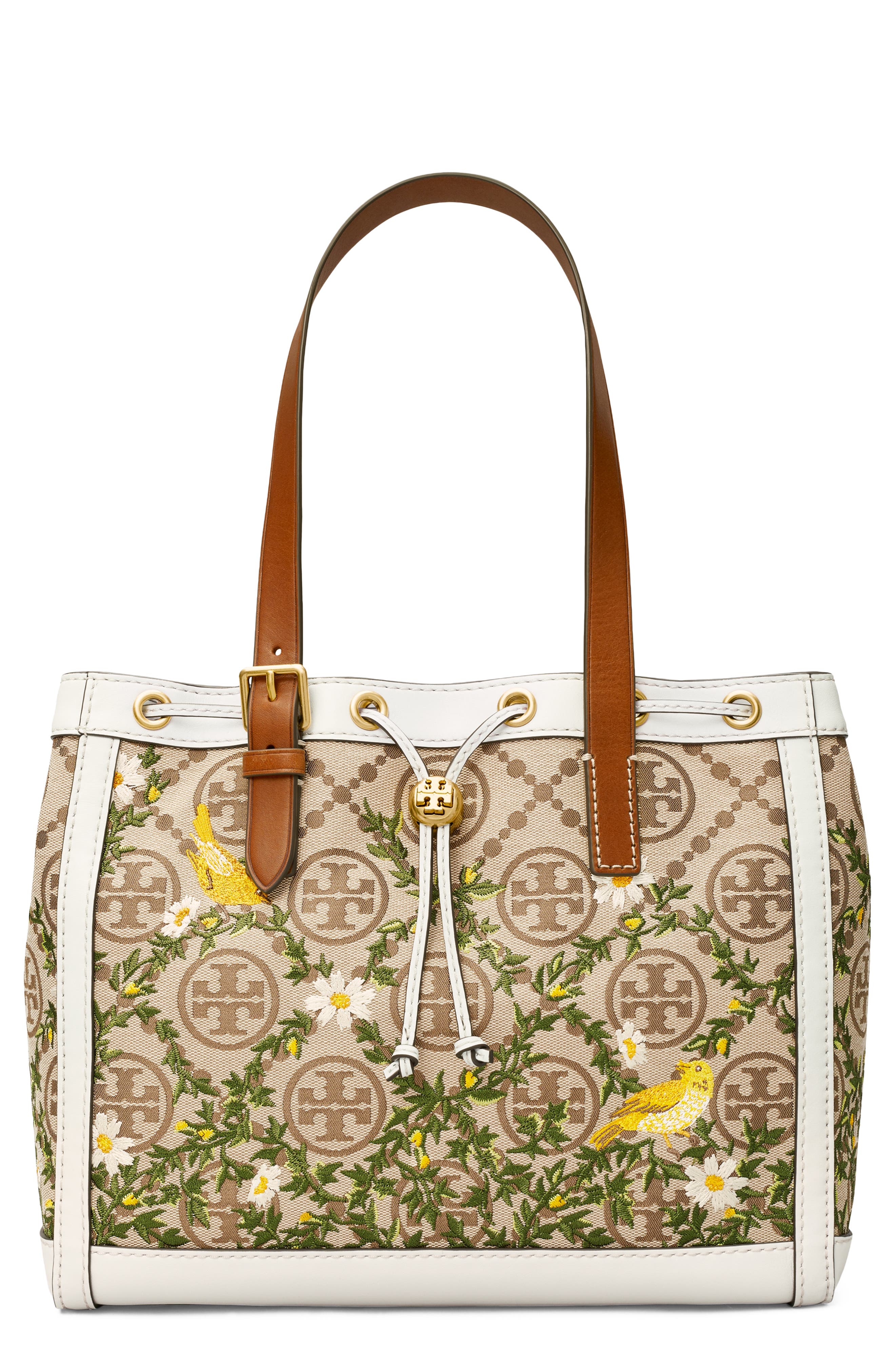 Tory Burch T Monogram Floral Embroidered Tote, Main, color, 