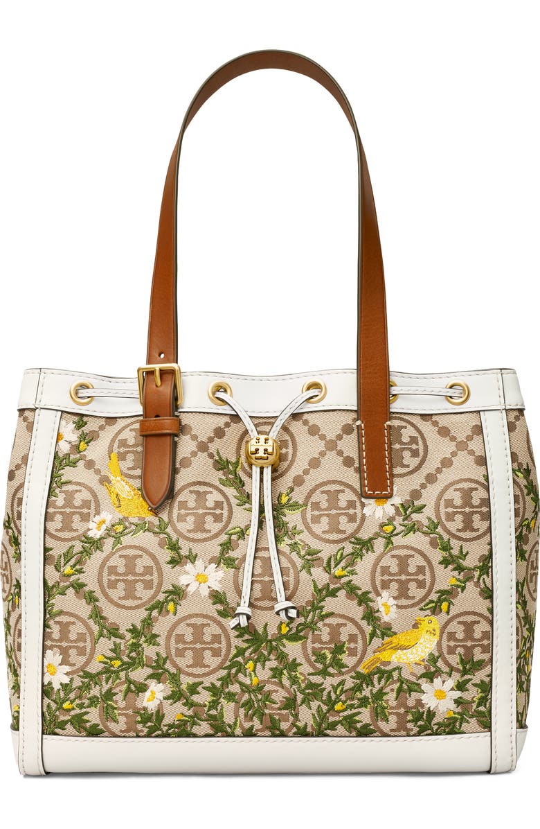 Tory Burch T Monogram Floral Embroidered Tote, Main, color,