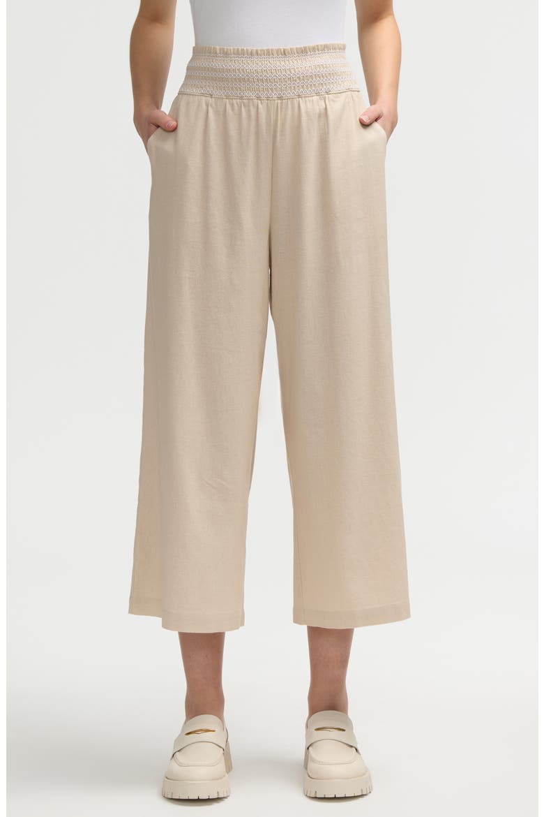 Smocked Waist Cropped Pants, Main, color, NATURAL