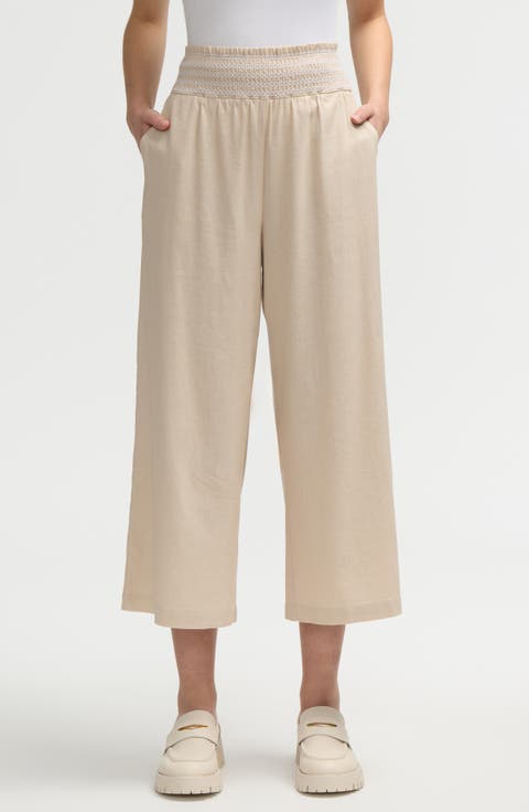 Smocked Waist Cropped Pants