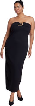 ELOQUII Buckle Detail Strapless Knit Maxi Dress