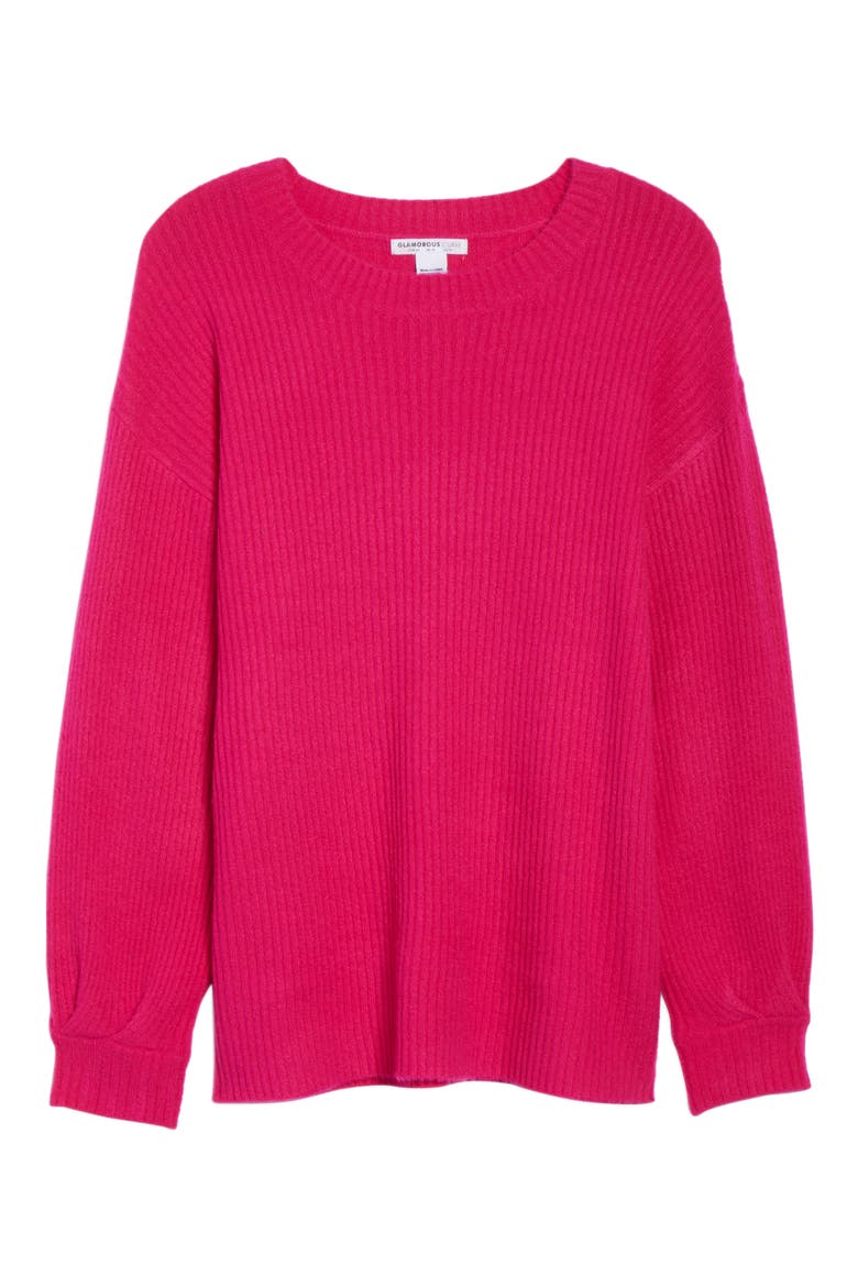 Pleat Sleeve Sweater, Alternate, color, HOT PINK