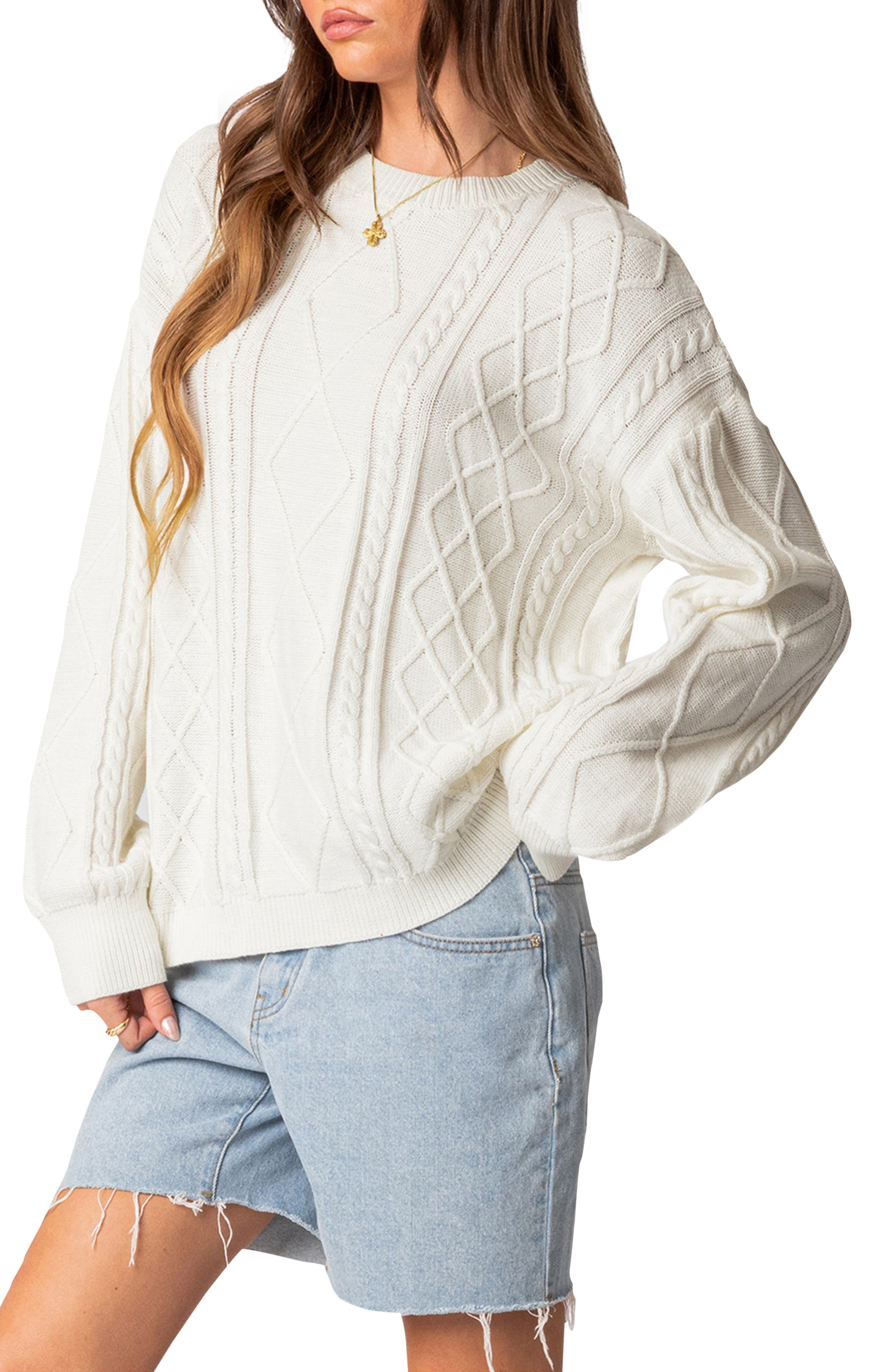 EDIKTED Jessy Oversize Cotton Cable Stitch Sweater (Women) | Nordstrom
