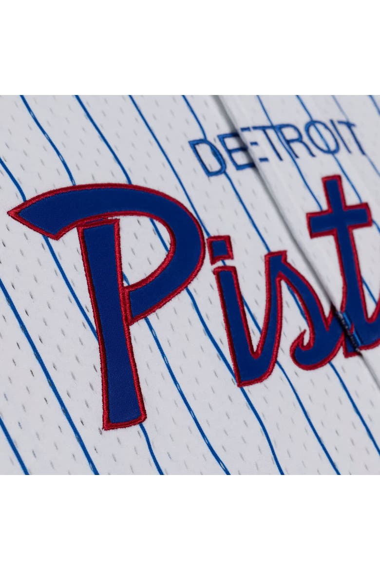 Men's Mitchell & Ness White Detroit Pistons Head Coach Pinstripe Mesh Full-Button Baseball Jersey, Alternate, color, White