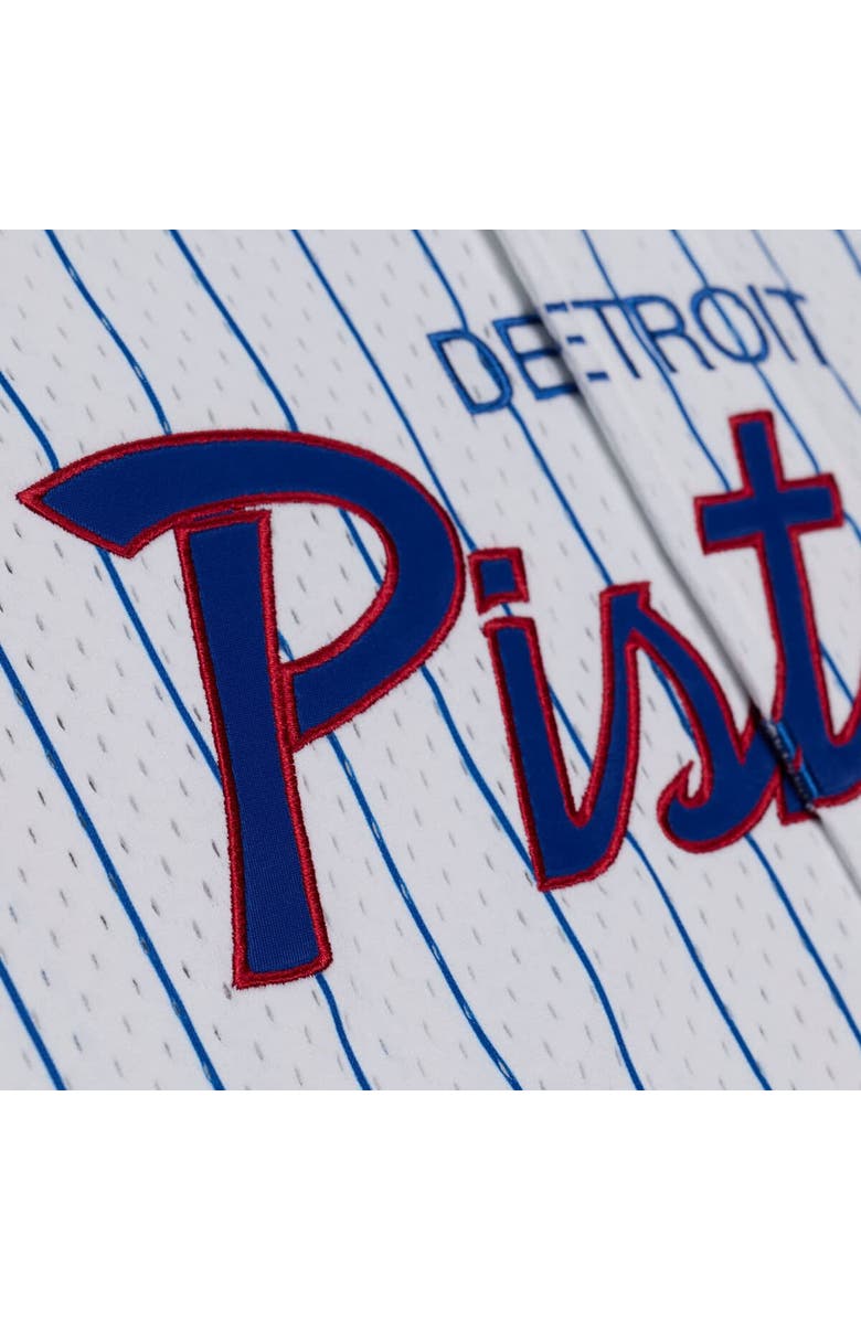 Mitchell & Ness Men's Mitchell & Ness White Detroit Pistons Head Coach Pinstripe Mesh Full-Button Baseball Jersey, Alternate, color, White