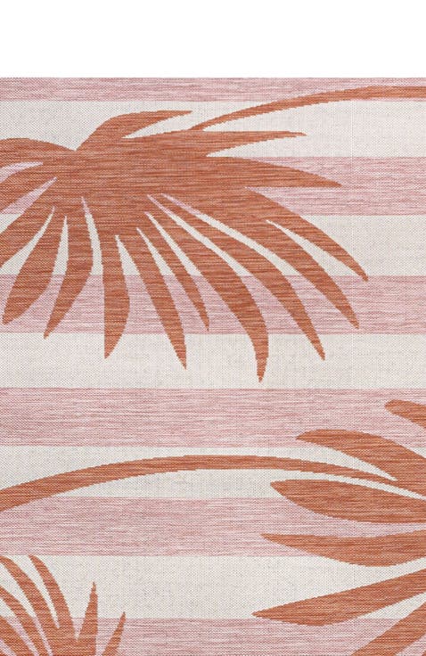Veronica Classic Beach Stripe and Palm Leaf Indoor/Outdoor Area Rug