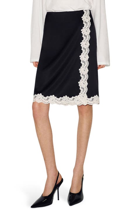 Ives Lace Trim Satin Skirt
