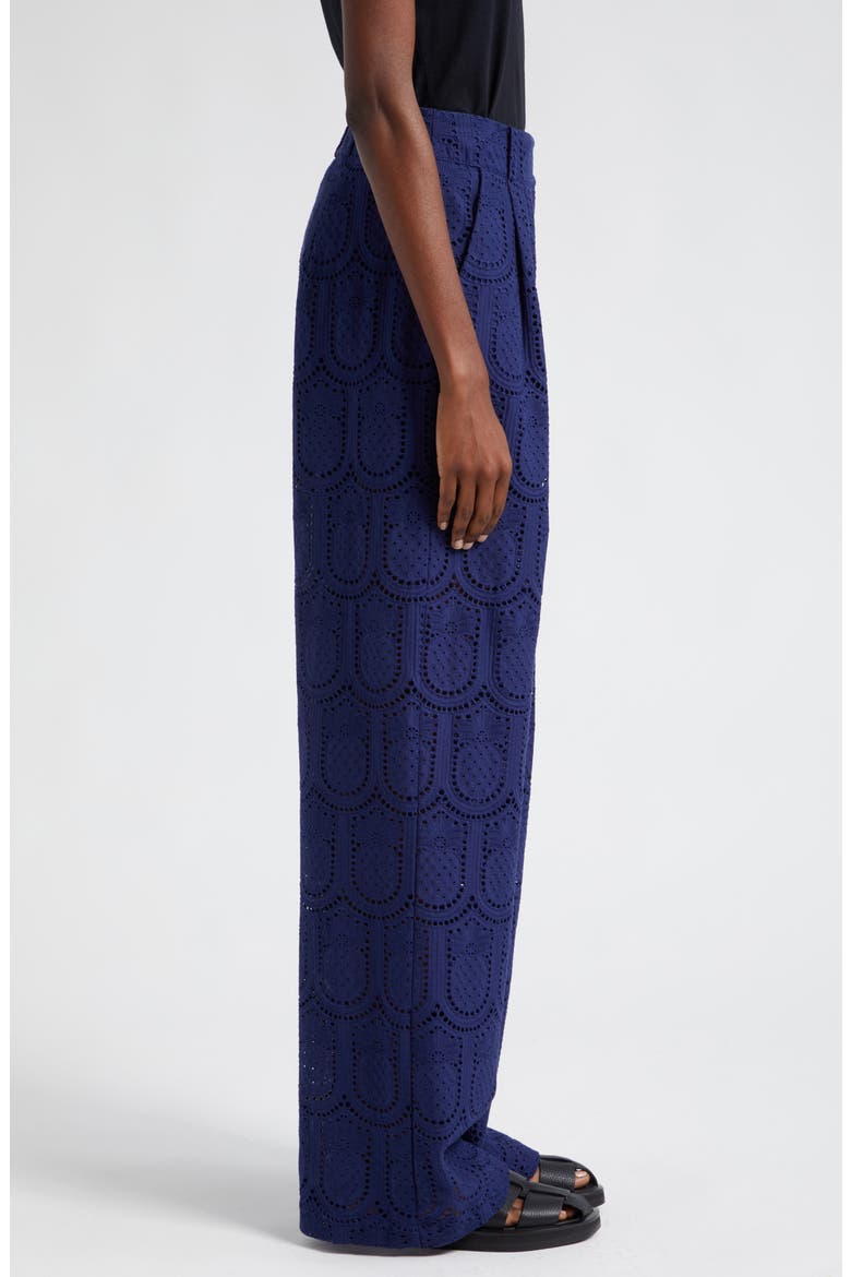 Pineapple Eyelet High Waist Wide Leg Pants, Alternate, color, NAVY BLUE