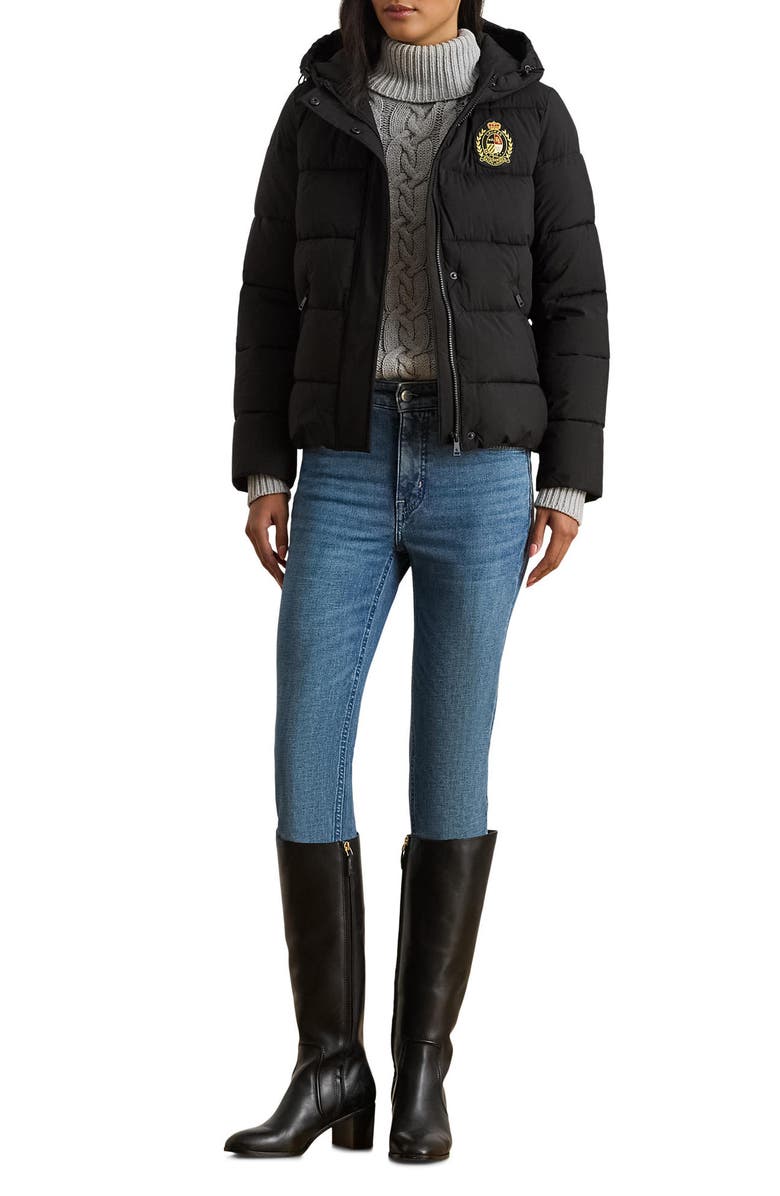 Lauren Ralph Lauren Crested Puffer Coat, Alternate, color, Black