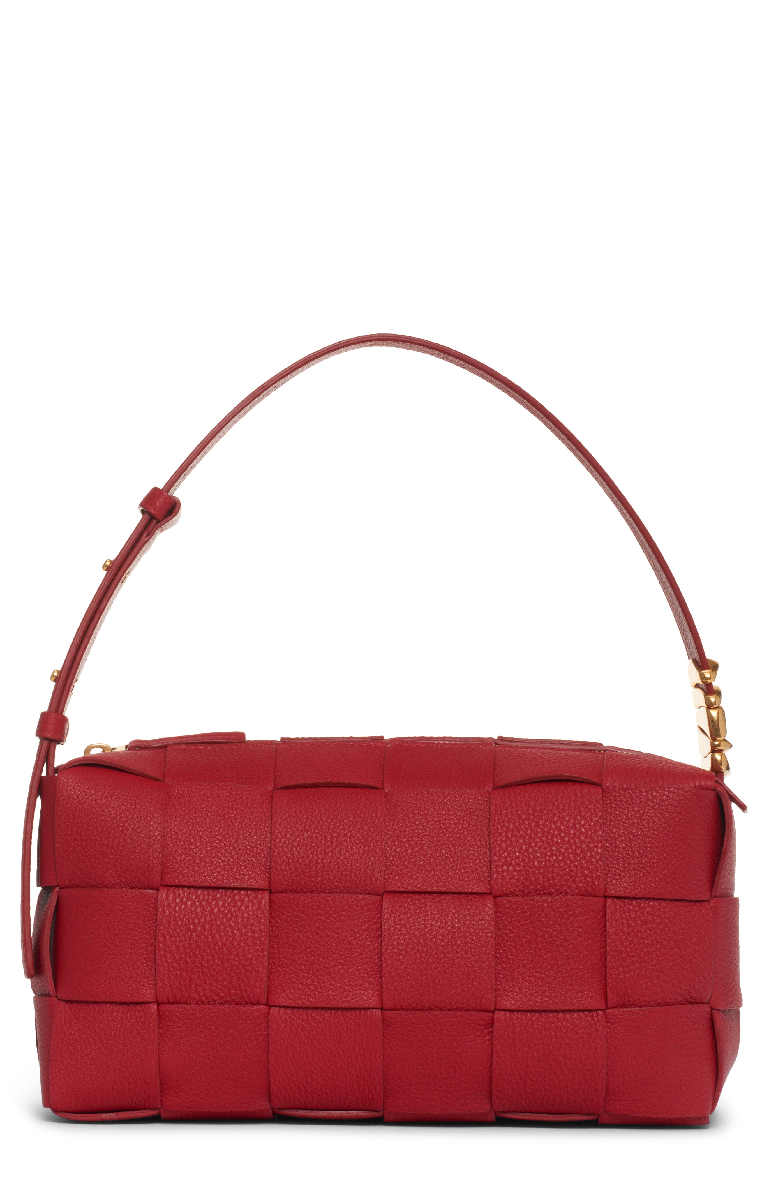 Cassette Intrecciato Leather Shoulder Bag, Main, color, APPLE CANDY-GOLD