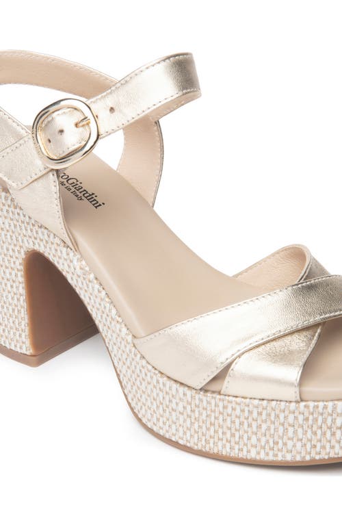 Nerogiardini Metallic Leather Criss-cross Strap Woven Platform Sandals In Gold