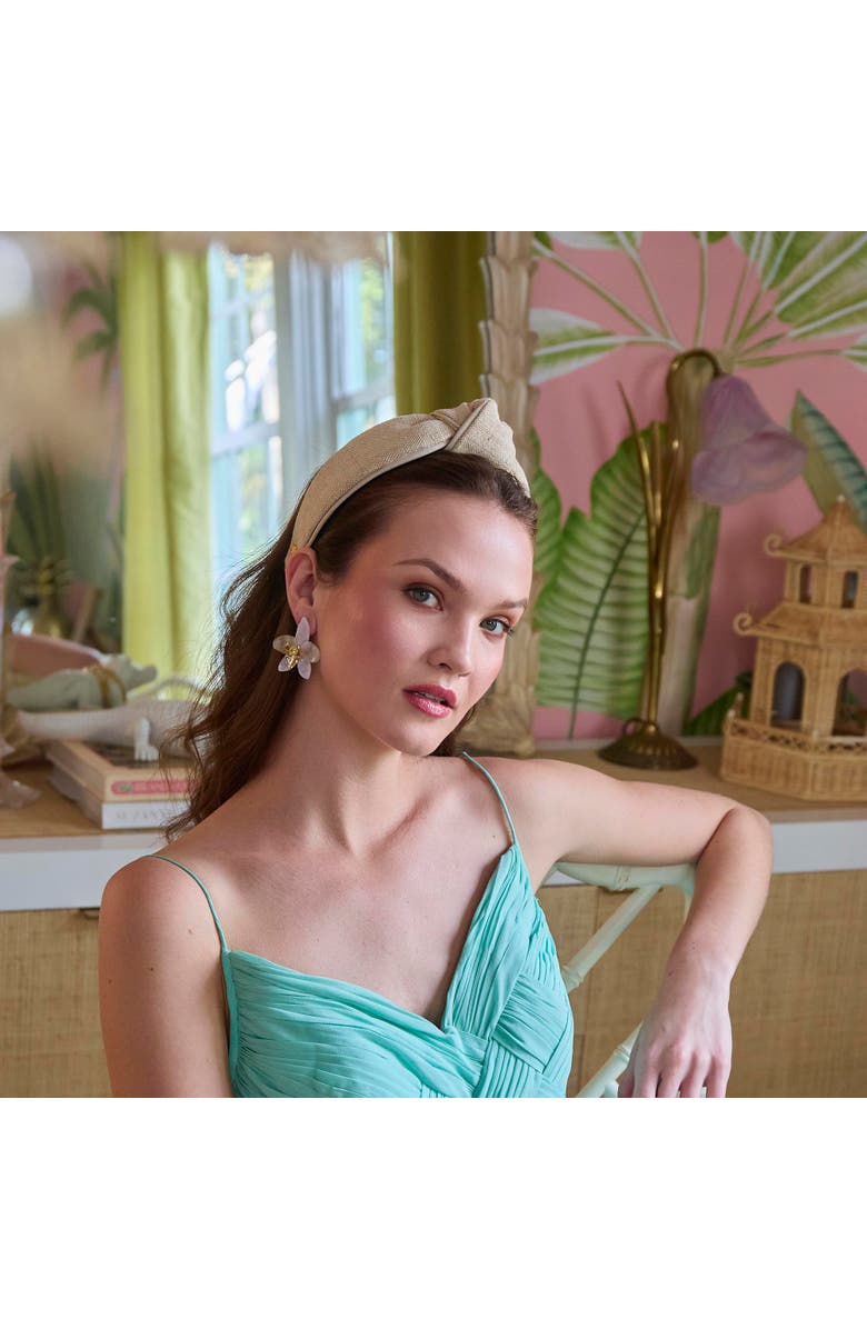 Lele Sadoughi Knotted Faux Leather Trim Headband, Alternate, color, Beige