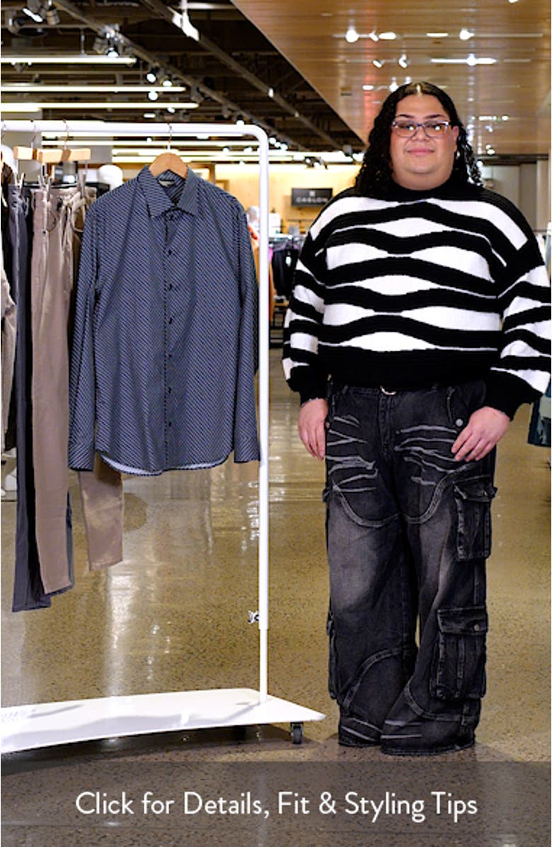 Microprint Cotton Stretch Poplin Button-Up Shirt, sales video thumbnail