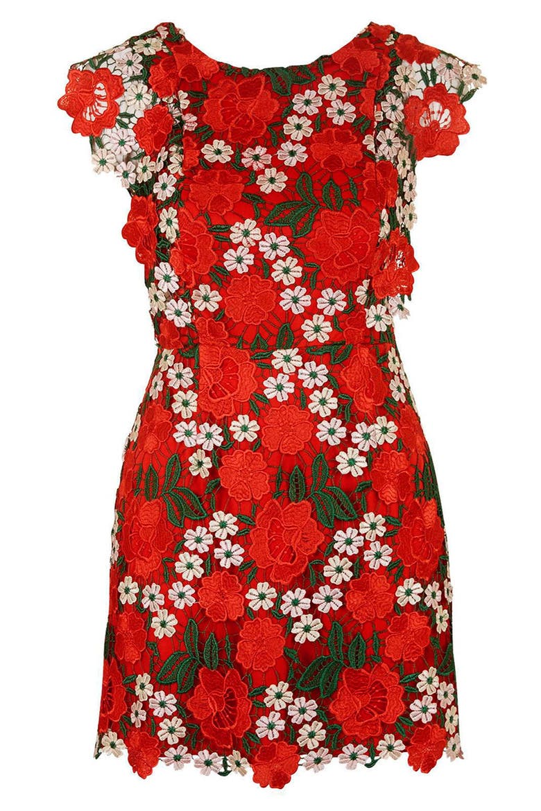 Floral Lace A-Line Dress, Alternate, color, RED MULTI