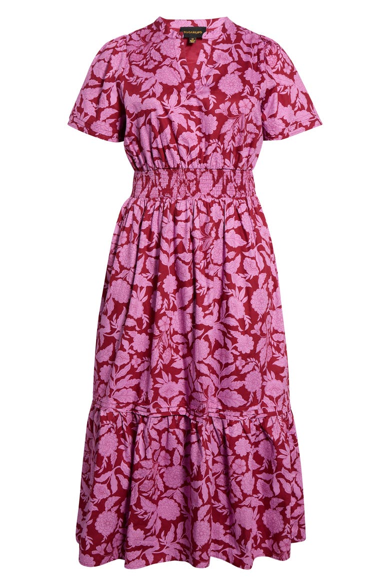 Floral Print Maxi Dress, Alternate, color, BURGUNDY-PINK