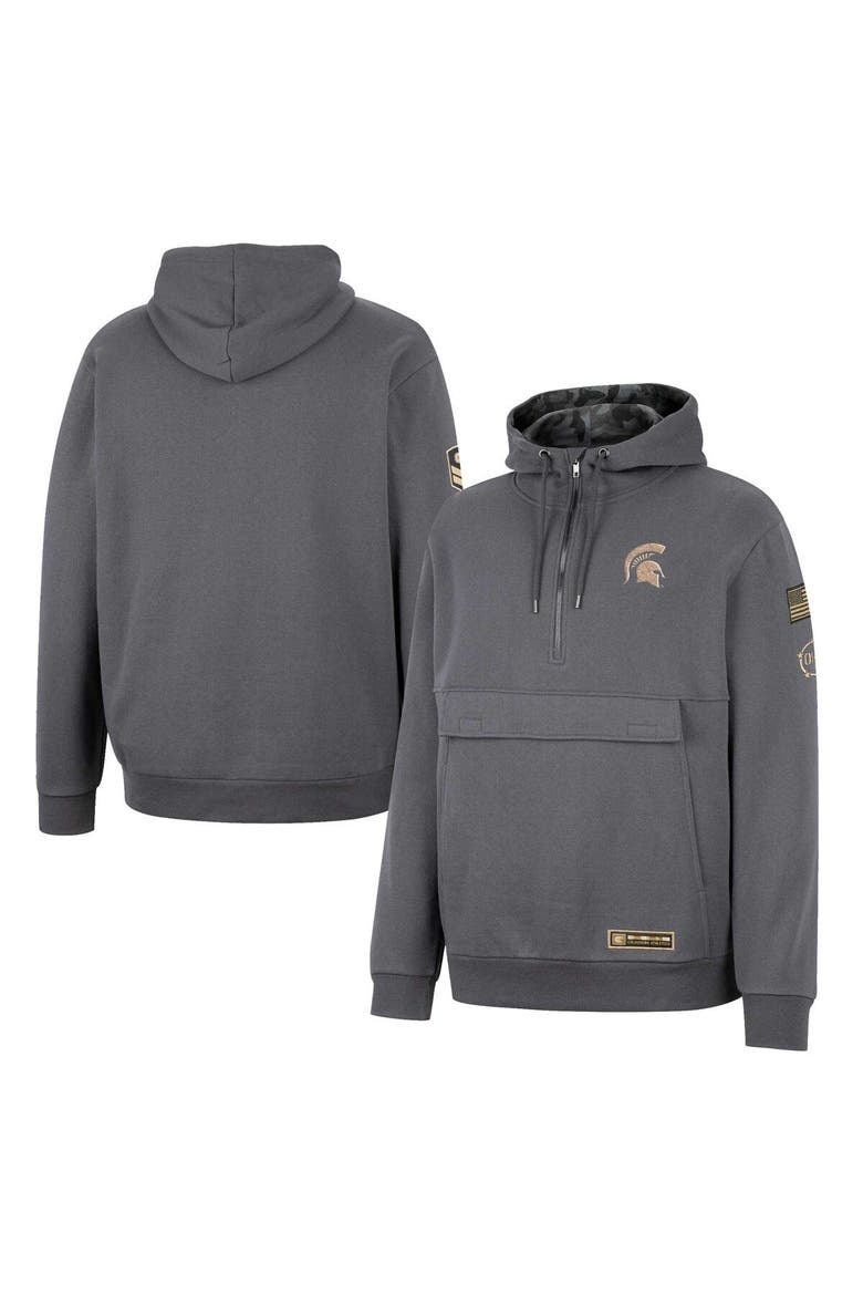 Men's Colosseum Charcoal Michigan State Spartans OHT Military Appreciation Quarter-Zip Hoodie, Alternate, color, Charcoal
