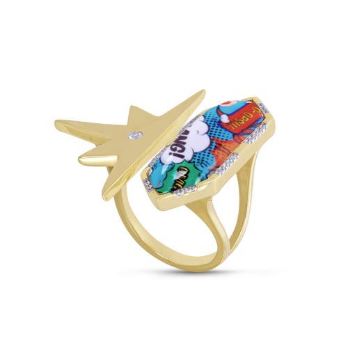 Luvmyjewelry Bang Bang Half Star Design Diamond Yellow Gold Plated Silver Mosaic Open Ring In 14kt Gold Vermeil On Sterling