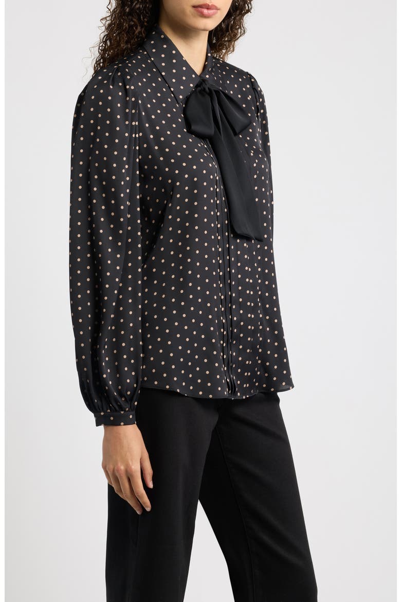 Julian Silk Blend Tie Neck Shirt, Alternate, color, BLACK MULTI