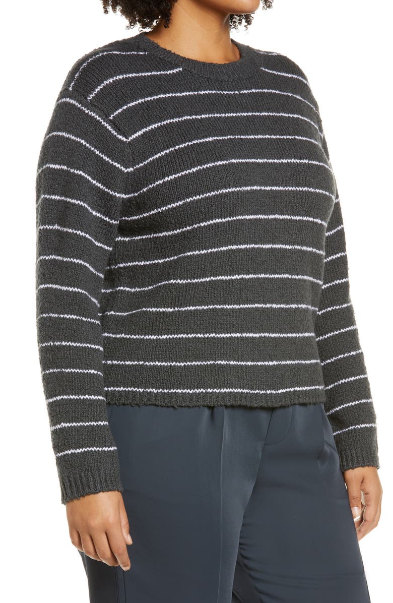 Vince Stripe Pebbled Organic Cotton Blend Sweater, Alternate, color, Dark Tide/ Optic White