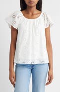Bobeau Eyelet Cotton Peasant Top