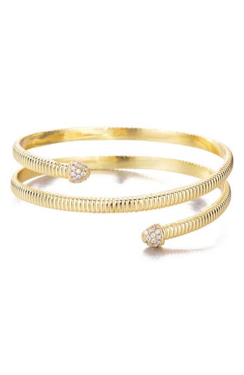 Adornia Cubic Zirconia Textured Wrap Bracelet In Gold