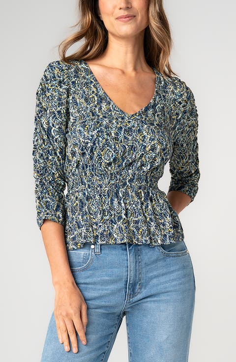 Ruched Sleeve Peplum Top
