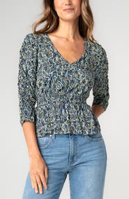 Liverpool Los Angeles Ruched Sleeve Peplum Top