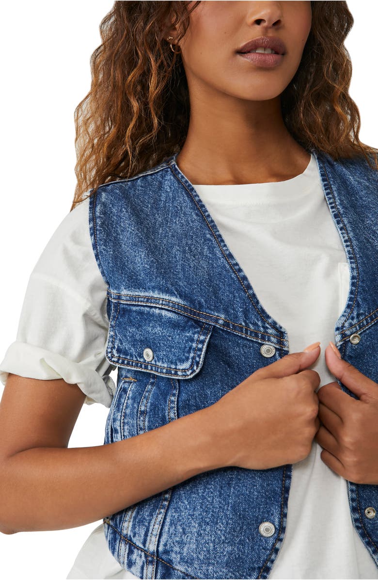 Free People Florence Ranch Crop Denim Vest, Alternate, color, 
