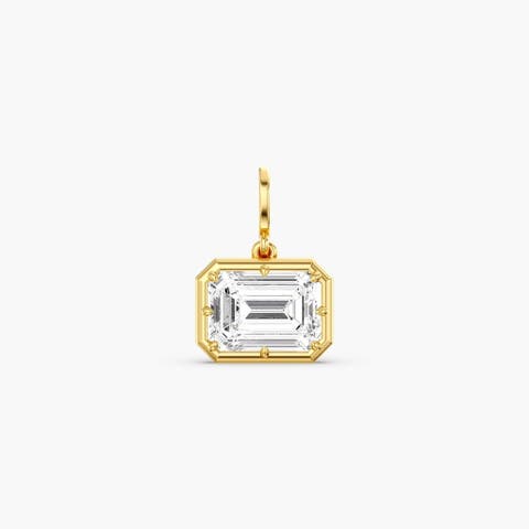 East West Emerald Lola Lab Diamond Pendant Charm in 14K