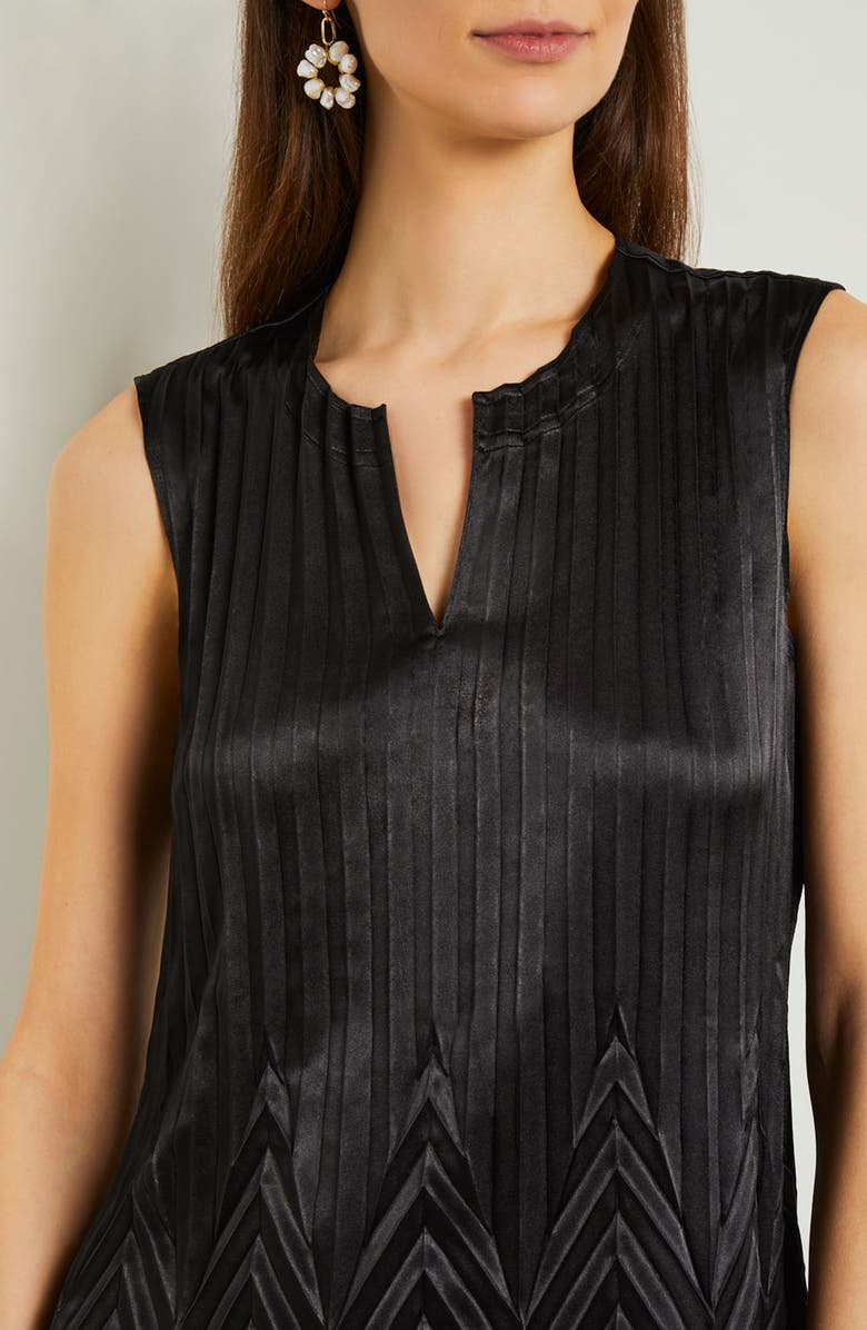 Misook Chevron Crepe de Chine Midi Dress, Alternate, color, Black