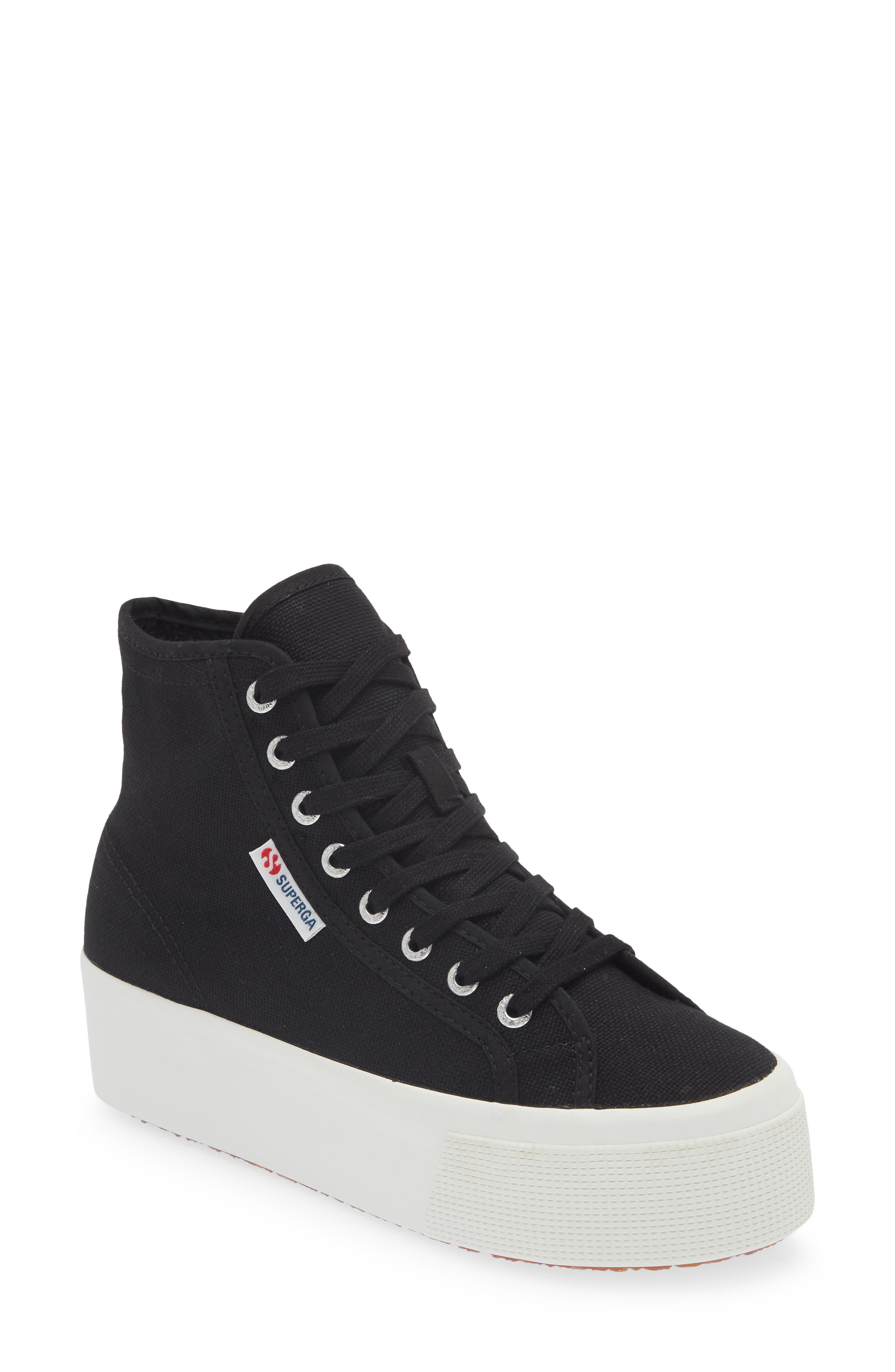 Superga 2708 High Top Platform Sneaker in Black-White 