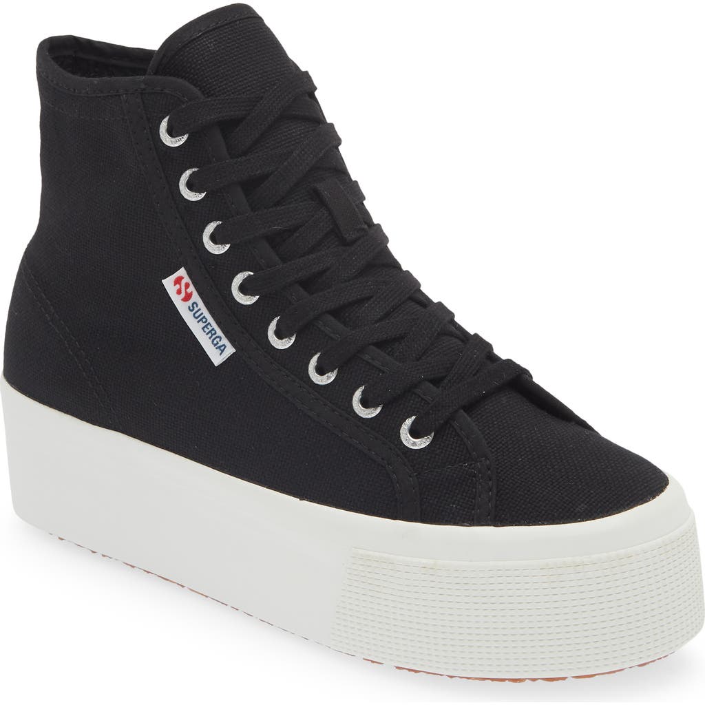 Superga 2708 High Top Platform Sneaker in Black-White