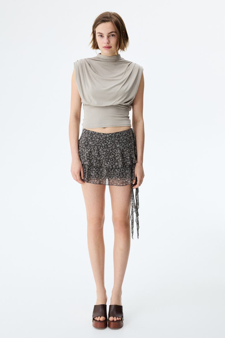 Draped-panel Tiered Skirt, Alternate, color, Dark gray/floral