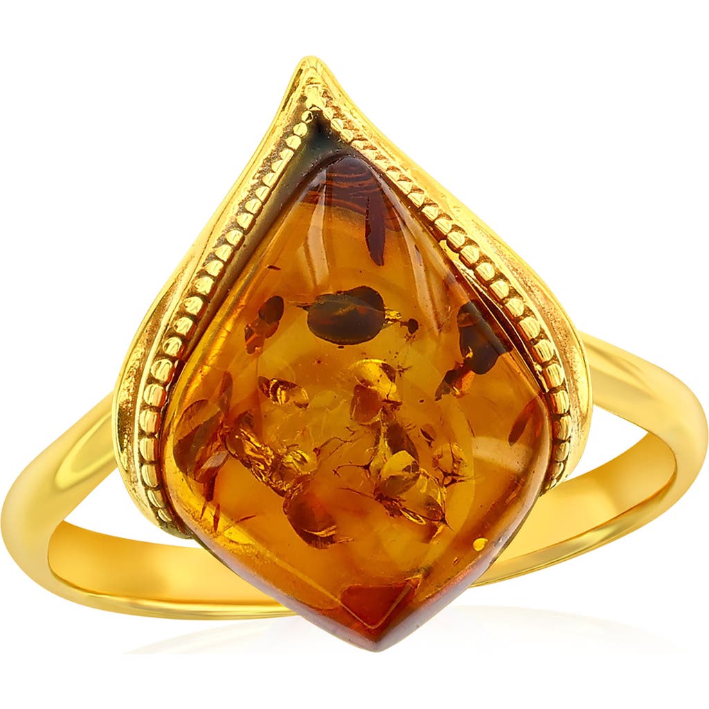 Simona Marquise Cut Amber Ring In Gold