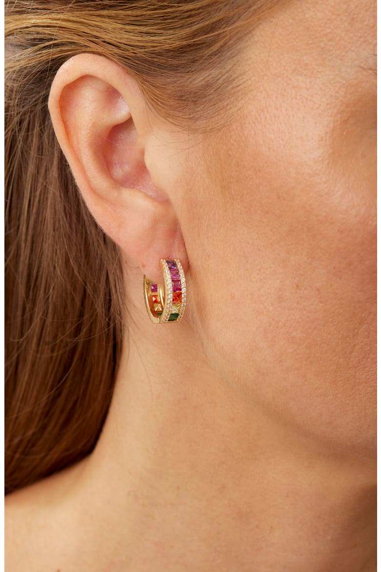Rainbow Cubic Zirconia Hoop Earrings, Main, color, YELLOW