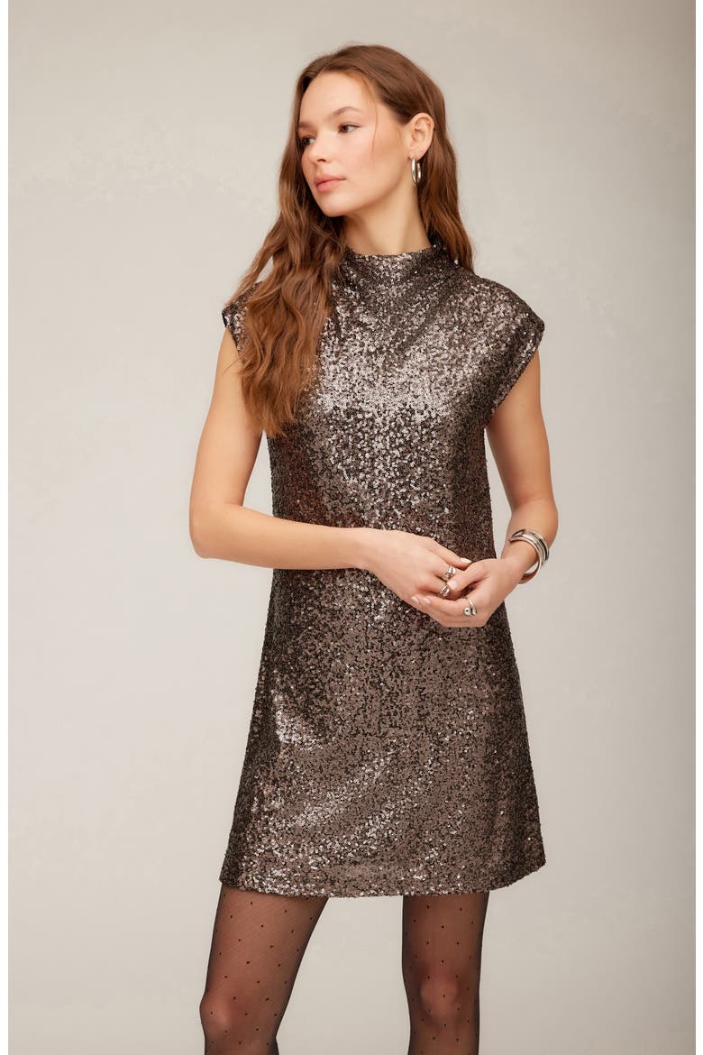 Cayla Sequin Cap Sleeve Minidress, Alternate, color, BROWN