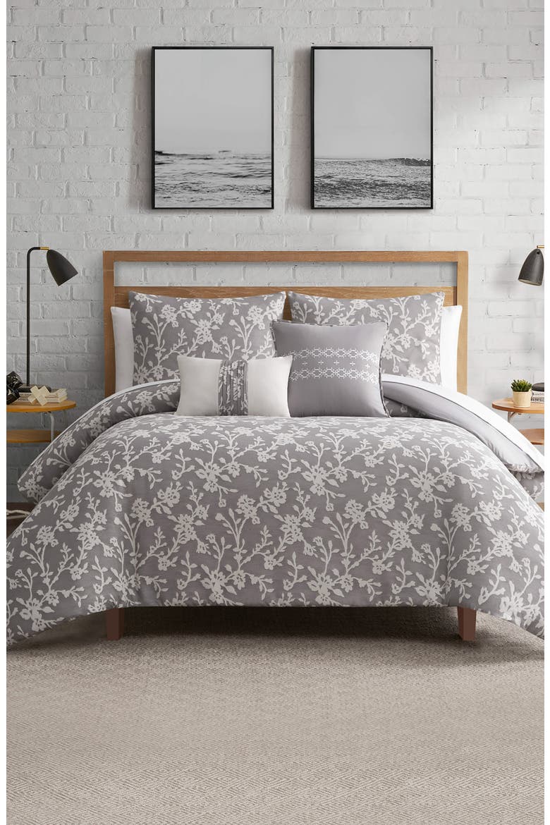Fiora Floral Duvet Set, Alternate, color, GREY FLORAL