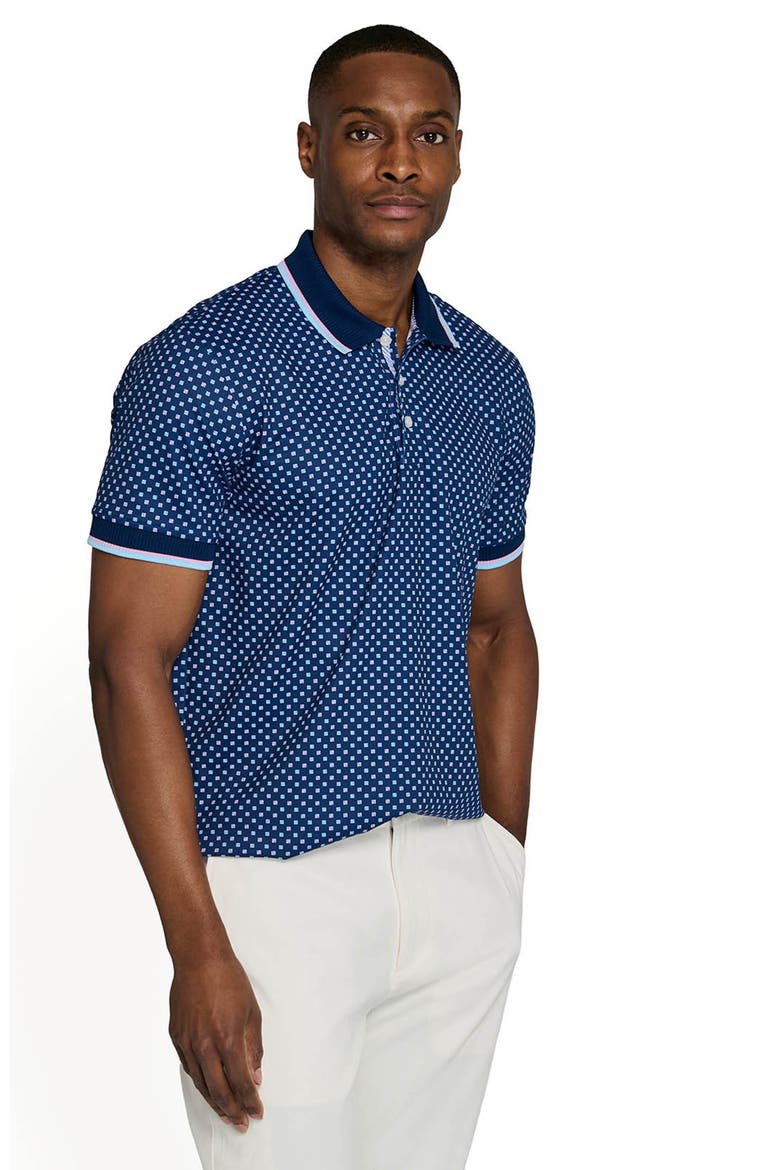 Slim Fit Square Dot Short Sleeve Polo, Alternate, color, NAVY/PINK
