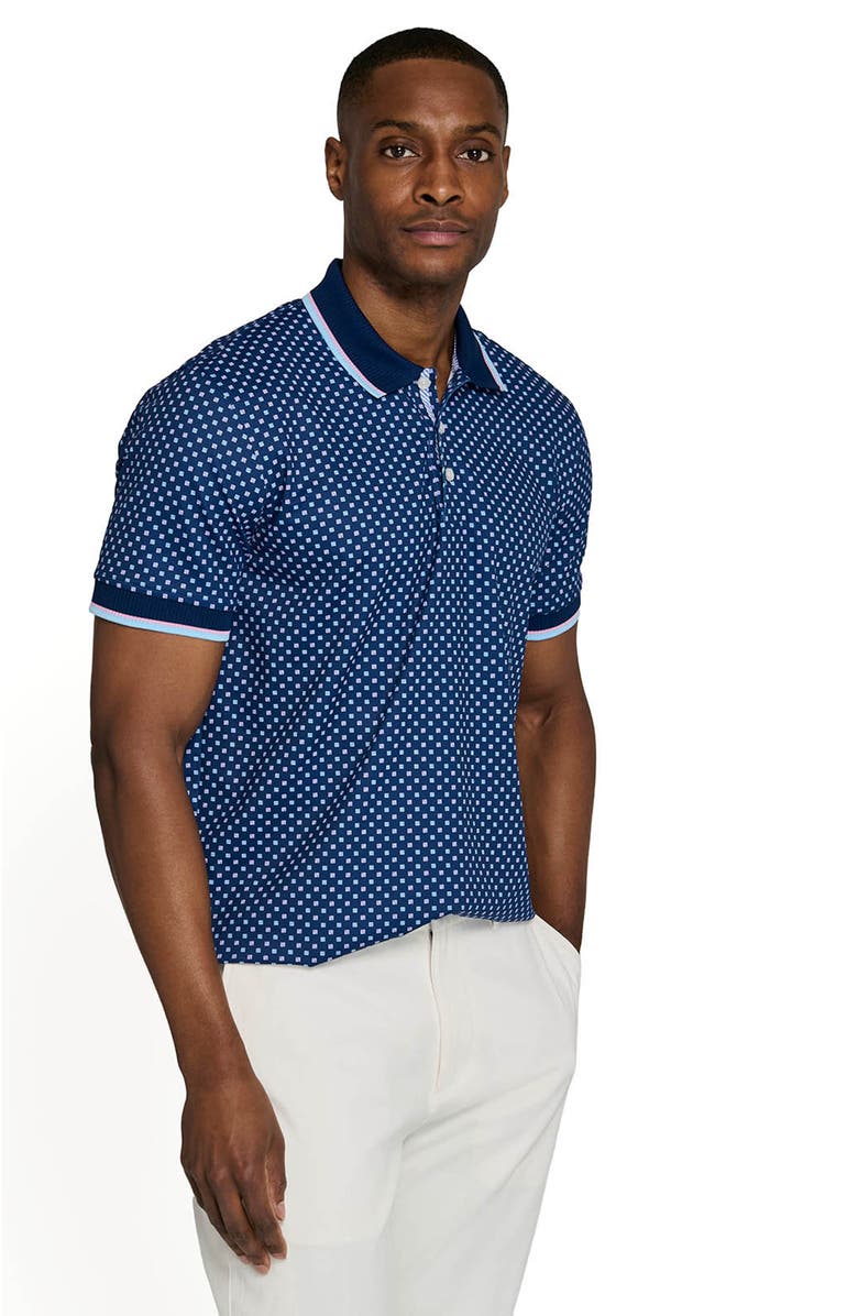 CONSTRUCT Slim Fit Square Dot Short Sleeve Polo, Alternate, color, Navy/Pink