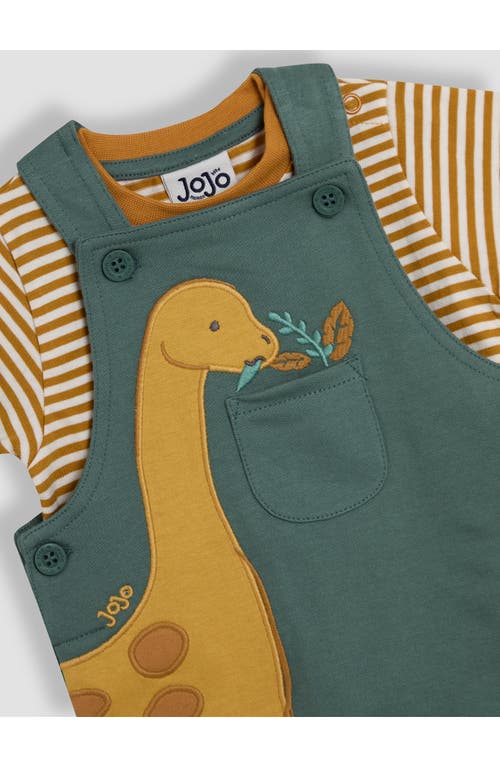 JOJO MAMAN BÉBÉ JOJO MAMAN BEBE STRIPE COTTON T-SHIRT & DIPLODOCUS APPLIQUÉ OVERALLS SET 