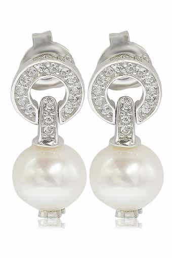 SUZY LEVIAN Created Sapphire & 8mm Freshwater Pearl Circle Drop Earrings