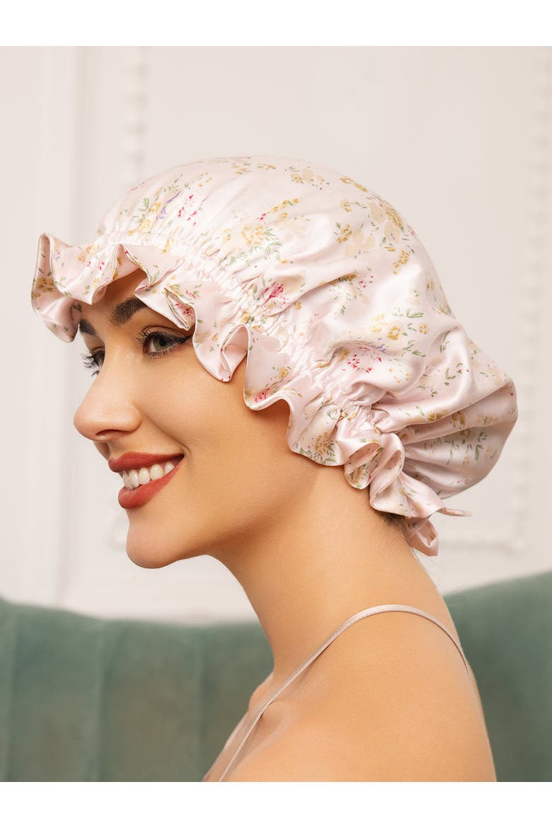 Pure Silk Double Layer Bonnet with Ribbon, Alternate, color, Floral