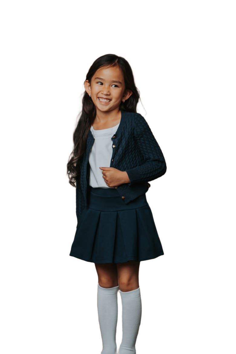 Kids' Organic Long Sleeve Classic Cable Cardigan Sweater, Main, color, Navy Cable