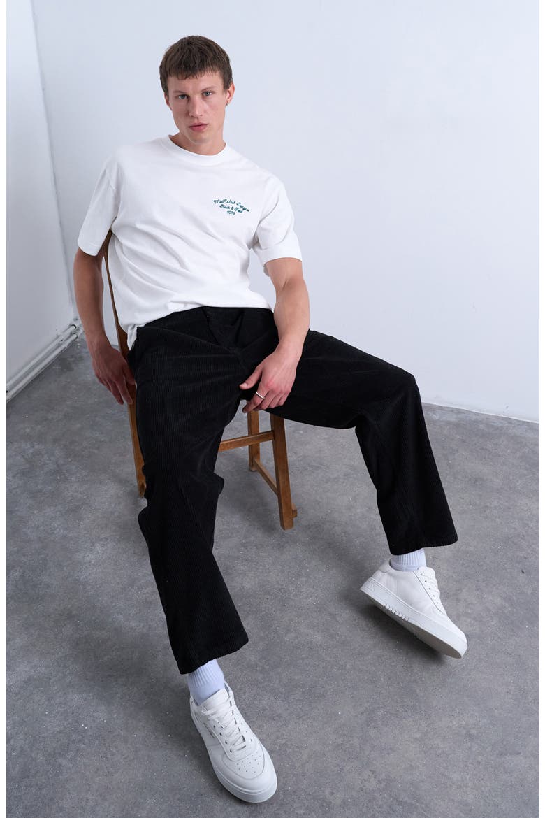 Flat Front Tapered Cotton Corduroy Pants, Alternate, color, BLACK