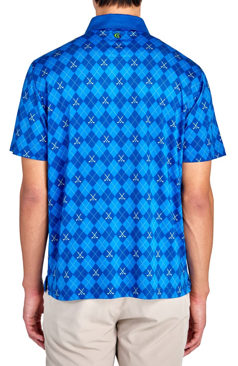 CONSTRUCT Regular Fit Golf Club Argyle Print Recycled Performance Golf Polo, Alternate, color, Blue
