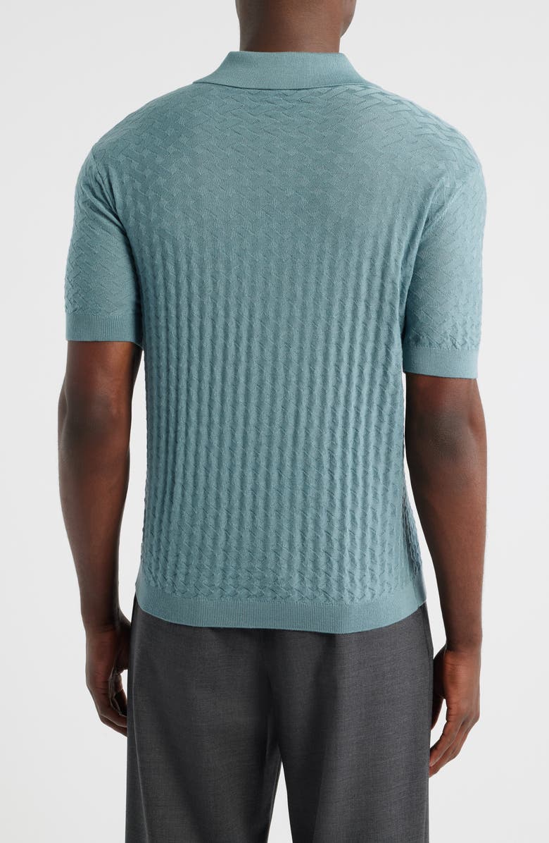 Emporio Armani Basket-Weave Stitch Johnny Collar Virgin Wool Polo Sweater, Alternate, color, Teal