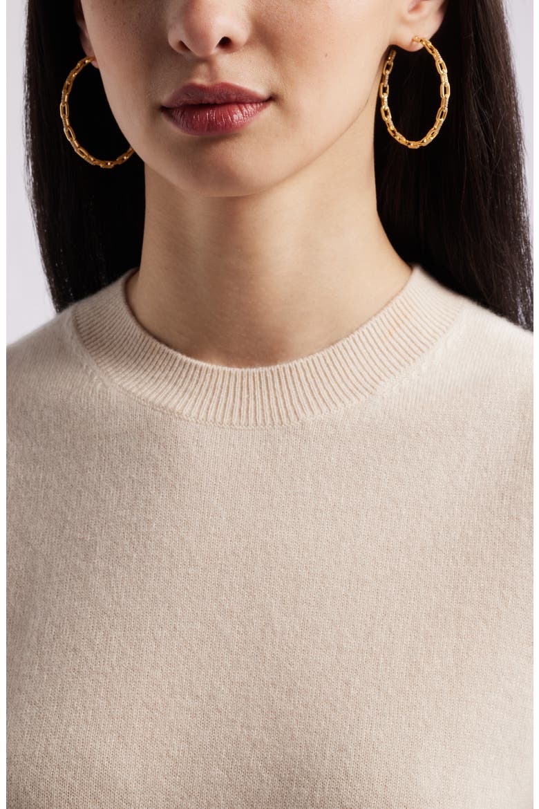 Pavé Link Hoop Earrings, Alternate, color, CLEAR- GOLD